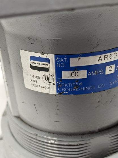 Crouse Hinds Receptacle 60 Amp , 2W , 3P AR632