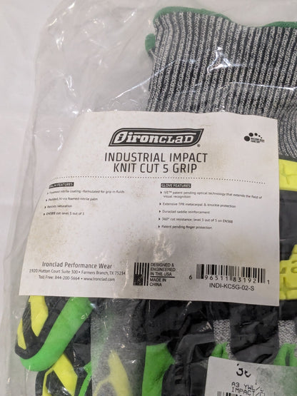 IronClad Impact Gloves, Sz S, Foam Nitrile Palm, 10" Long 2 Pairs INDI-KC5G