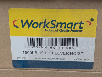 WorkSmart Manual Lever Operated Chain Hoist 1500 Lb. Capacity 10 Ft. Lift