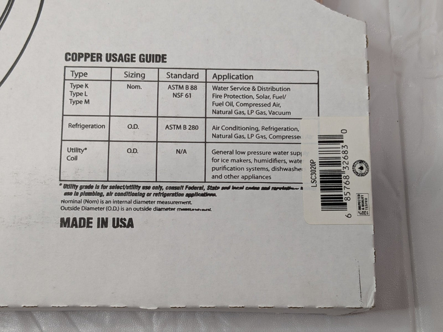 Mueller Industries Copper Seamless Tube 20 Ft Long X 1/2" OD X 3/8" ID LSC3020P