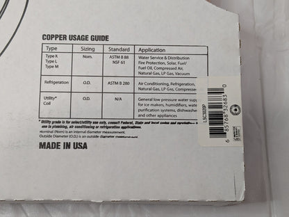 Mueller Industries Copper Seamless Tube 20 Ft Long X 1/2" OD X 3/8" ID LSC3020P