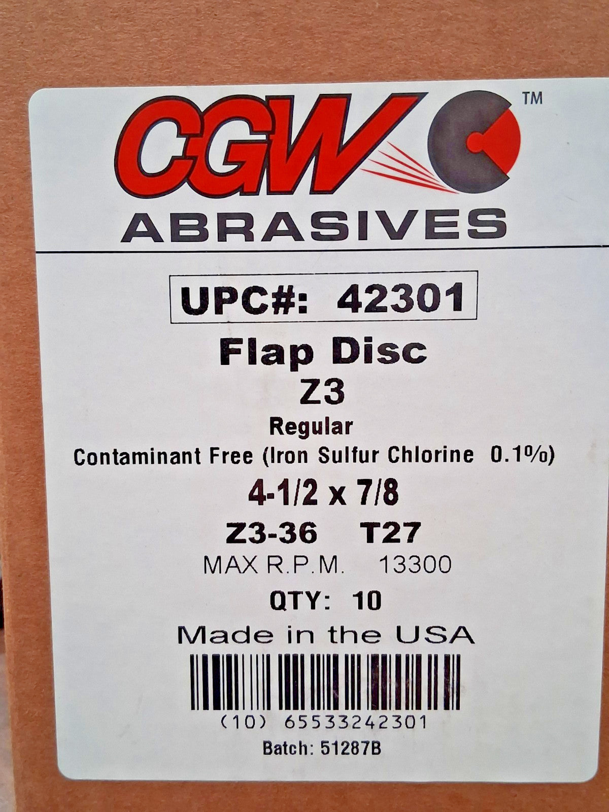 CGW Abrasives Zirconia Alumina Flap Discs QTY10 4-1/2" Dia 36 Grit 42301