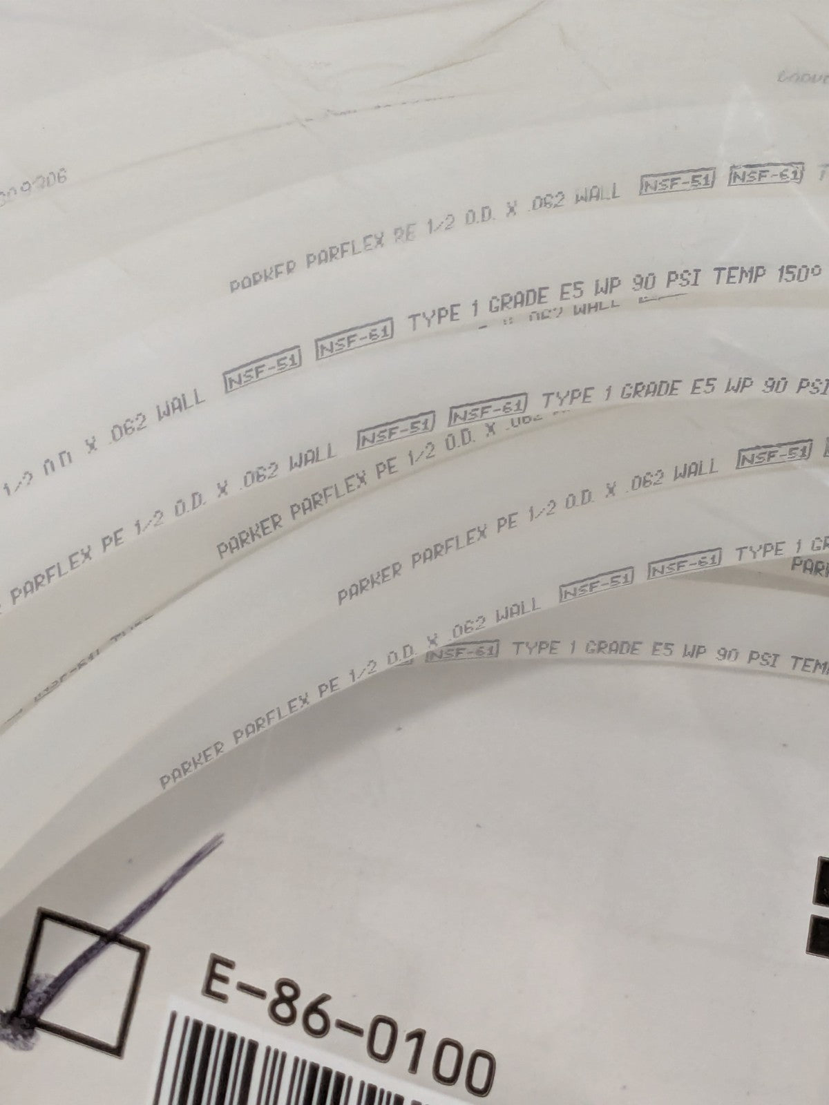 Parker Polyethylene Tube: 3/8" ID x 1/2" OD, 100' Long E-86-0100