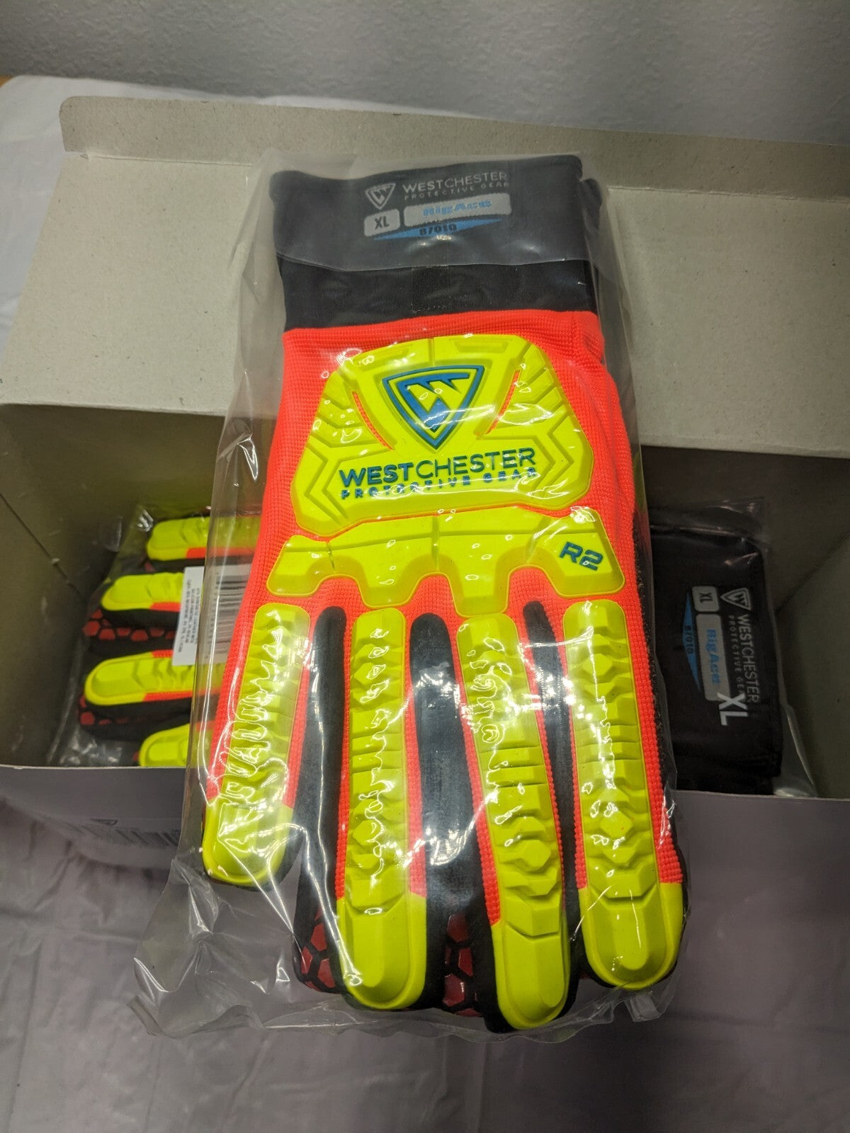 West Chester Impact Res. Work Gloves Hi-Viz Dotted Palms Size XL Qty 6 87010/XL