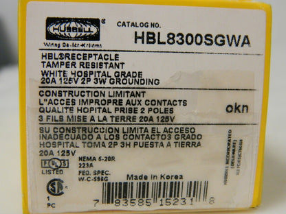 Hubbell Self Grounding Duplex Receptacle 125 VAC 20A HBL8300SGWA