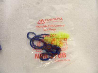 Cordova Pack of 100 Pairs Reusable Corded 27 dB Flanged Earplugs EPRC01