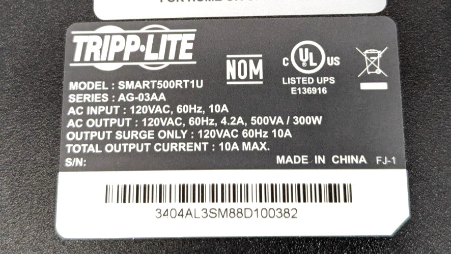 TRIPP-LITE  5.6 Amp 500V  Rack Mount  Uninterruptible Power Supply  SMART500RT1U