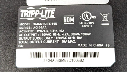 TRIPP-LITE  5.6 Amp 500V  Rack Mount  Uninterruptible Power Supply  SMART500RT1U