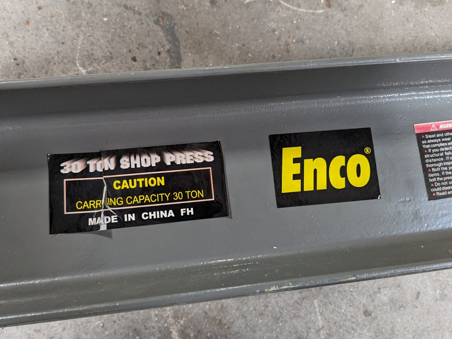 Enco Hydraulic H-Frame Shop Press 30 Ton Max Pressure 6.5" Stroke MISSING PARTS