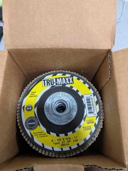 Tru-Maxx Flap Disc: 4-1/2" Dia, Zirconia Alumina, Type 27 Qty 10 66254443391