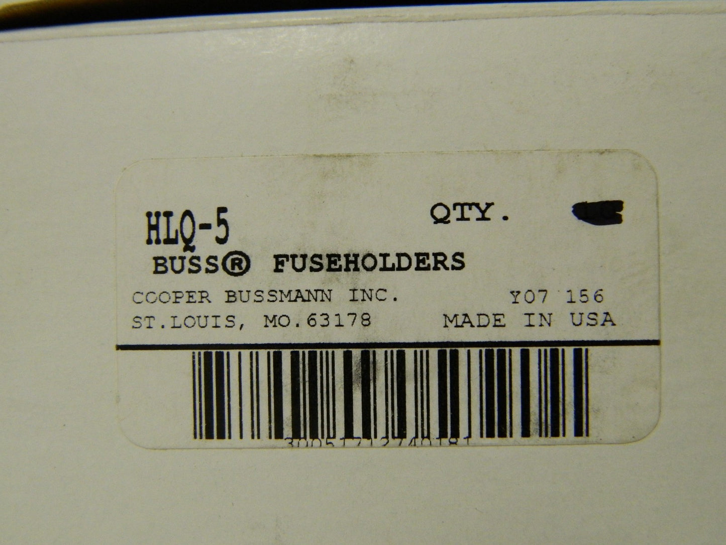 Cooper Bussmann Panel Mount Fuse Holder 300 VAC 5 Amp 8 Pack HLQ-5