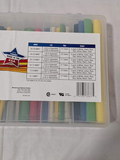 3M 122 Pc Heat Shrink Tubing FP-301 Color Assortment Kit 7000031588 INCOMPLETE