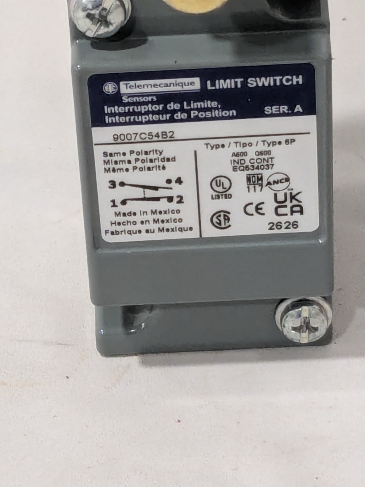 Square D General Purpose Limit Switch: SPDT, NC, Rotary Head, Side 9007C54B2