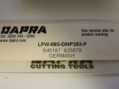 Dapra LFW093 DMP253P CARB MILLING INSERT QTY 10 LFW093 DMP253-P