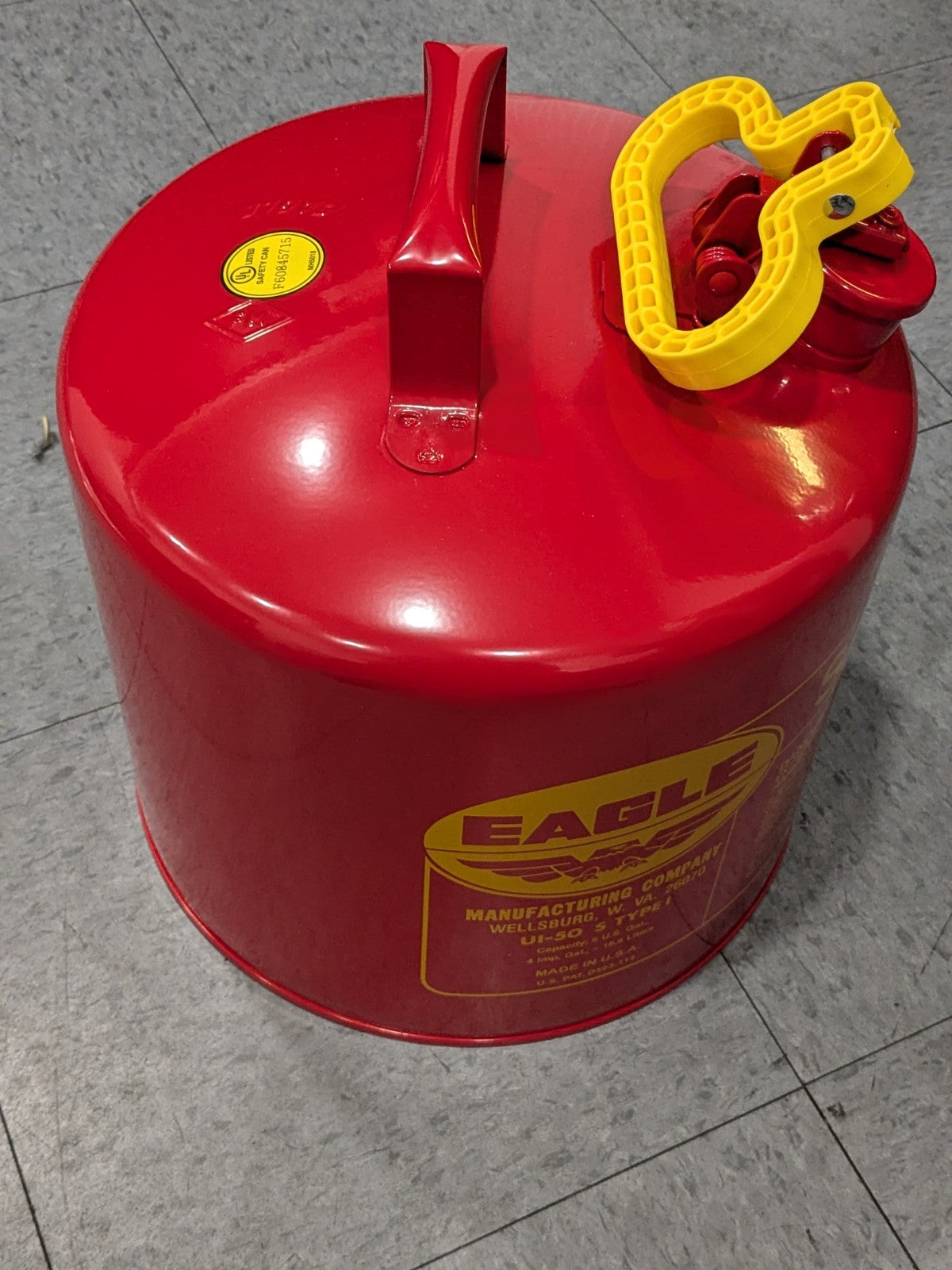 Eagle Safety Can: 5 gal, Steel 13-1/2" High, 12-1/2" Dia, Red UI50S
