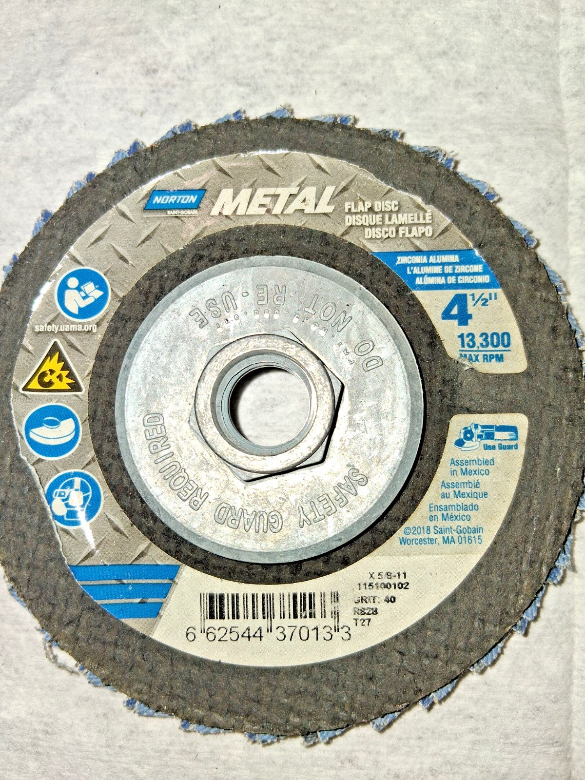 Norton Metal Fiberglass Flat Flap Disc R828 P40 Qty10 66254437013