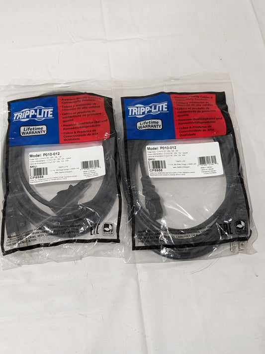 Tripp Lite Power Cord Cable C13 to 5-15P 10A 125V 12ft Length Qty 2 P010-012