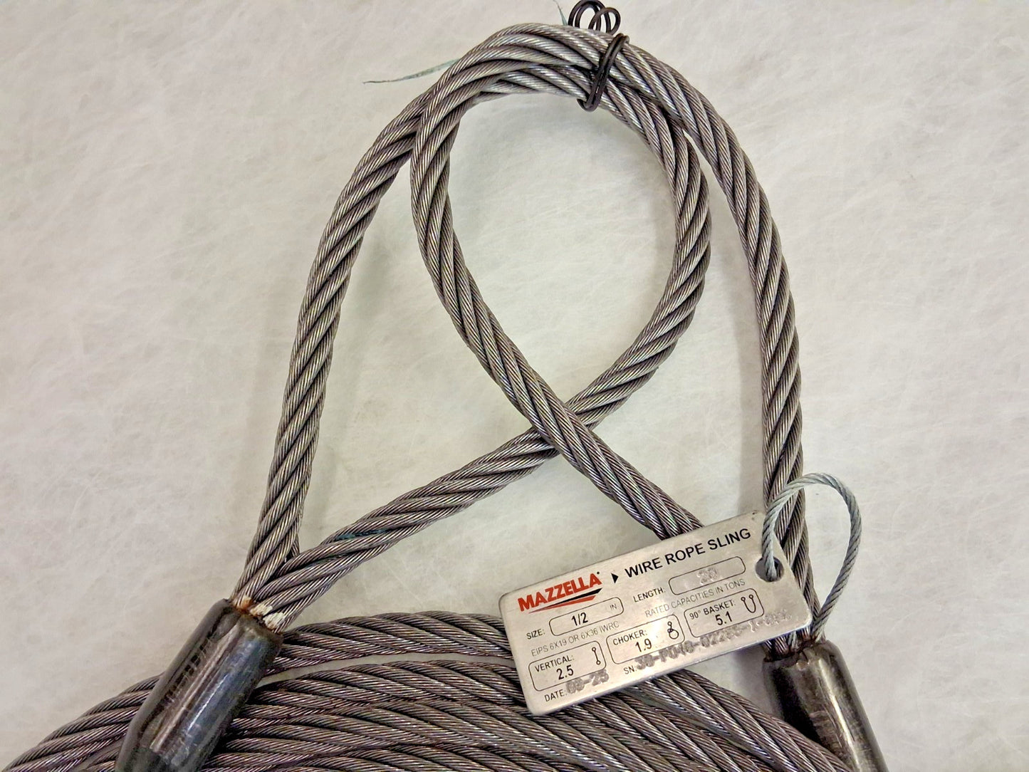 Mazzella Eye Wire Rope Sling Steel Core Wire Rope 12" x 20Ft 0500X020