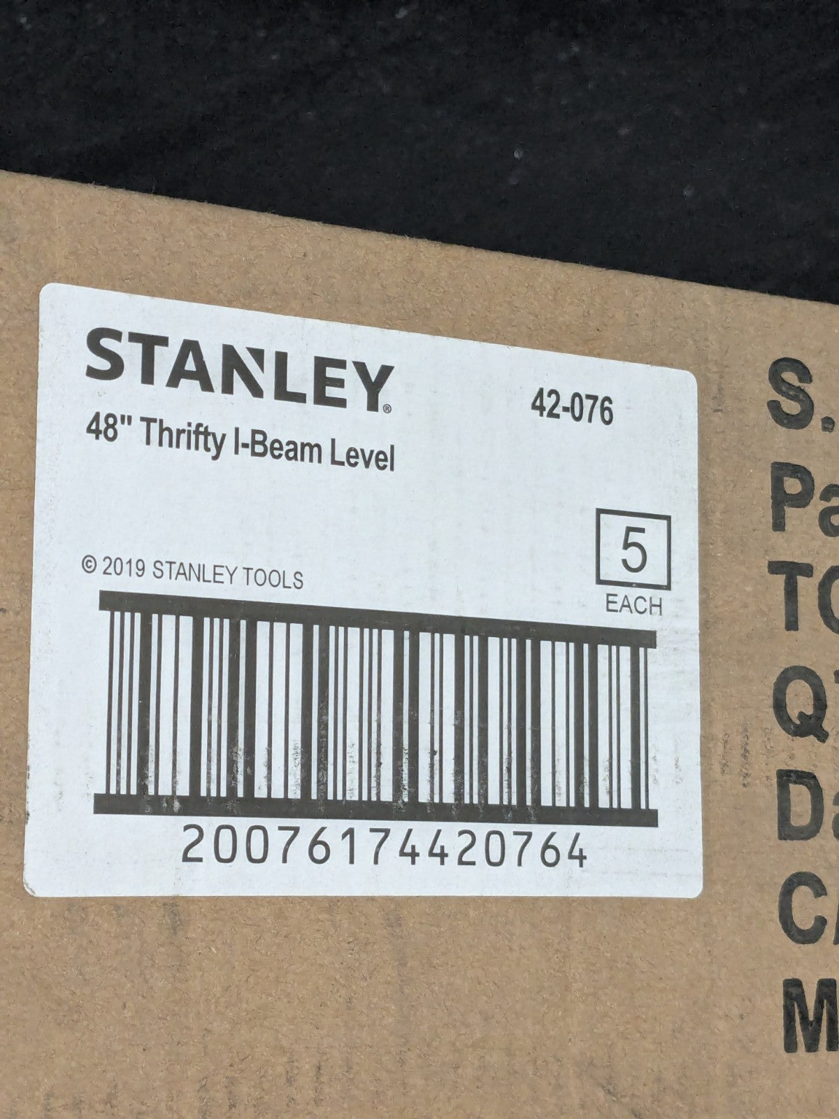 Box of 5 Stanley 48" Long 3 Vial I-Beam Level 42-076