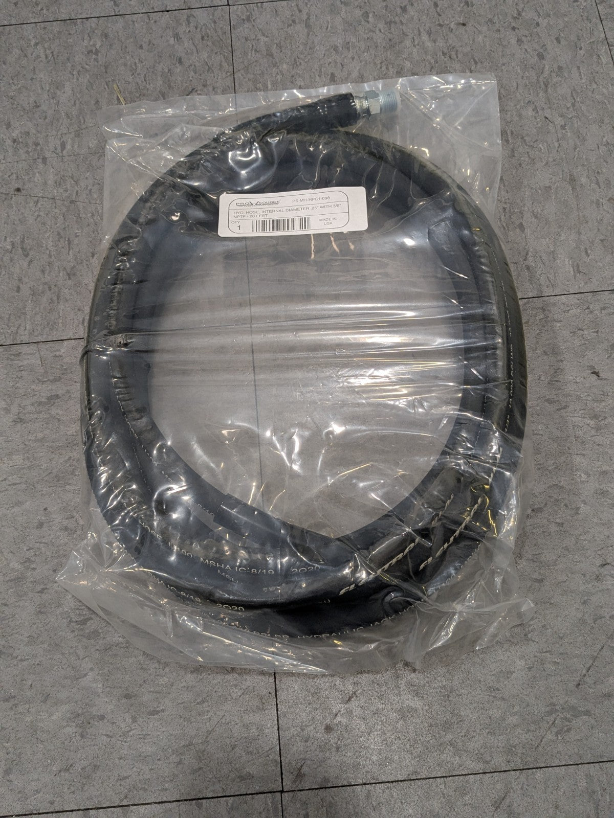 Pro-Source Hydraulic Pump Hose: 1/4" ID, 20' OAL, Rubber PS-MH-HPC1-09