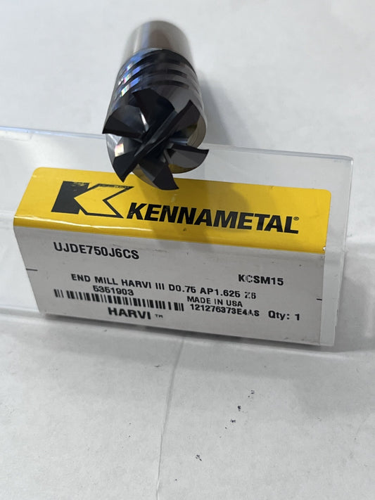 Kennametal Square End Mill: 3/4" Dia 1-5/8" LOC 6 FL Solid Carbide