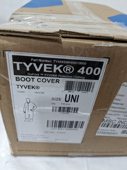 DUPONT Boot Cover: Non Chemical-Resistant, Tyvek, White Qty 100 TY454SWH00010000