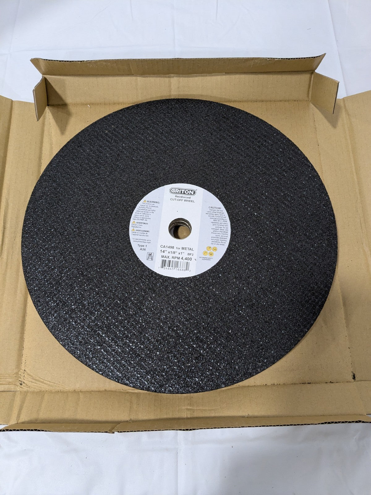 Griton Cutoff Wheel Type 1 (01/41), 14" Dia, 1/8" Thick, 1" Hole Qty 10 01252535
