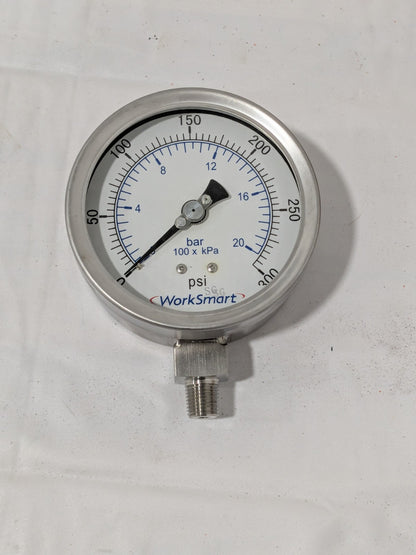 Pressure Gauge: 4" Dial, 300 psi, 1/4" Thread, NPT, Lower Mount WS-PE-GAGE-265