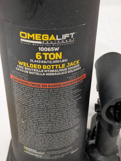 Omega Lift Equipment 6 Ton Capacity Hydraulic Bottle Jack 10065W