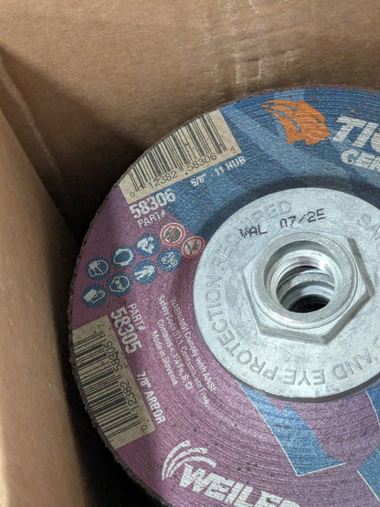 Weiler Depressed-Center Wheel: Type 27, 4-1/2" Dia, 5/8-11 Hole Box of 10 58306