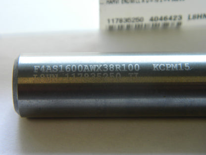 KENNAMETAL Corner Radius End Mill 0.63" Dia 0.9449" LOC 0.0394" Radius 4 Fl carb