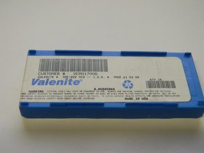 Valenite Carbide Inserts TPE-222  Grade VC2 Qty 10 VCMO1700D