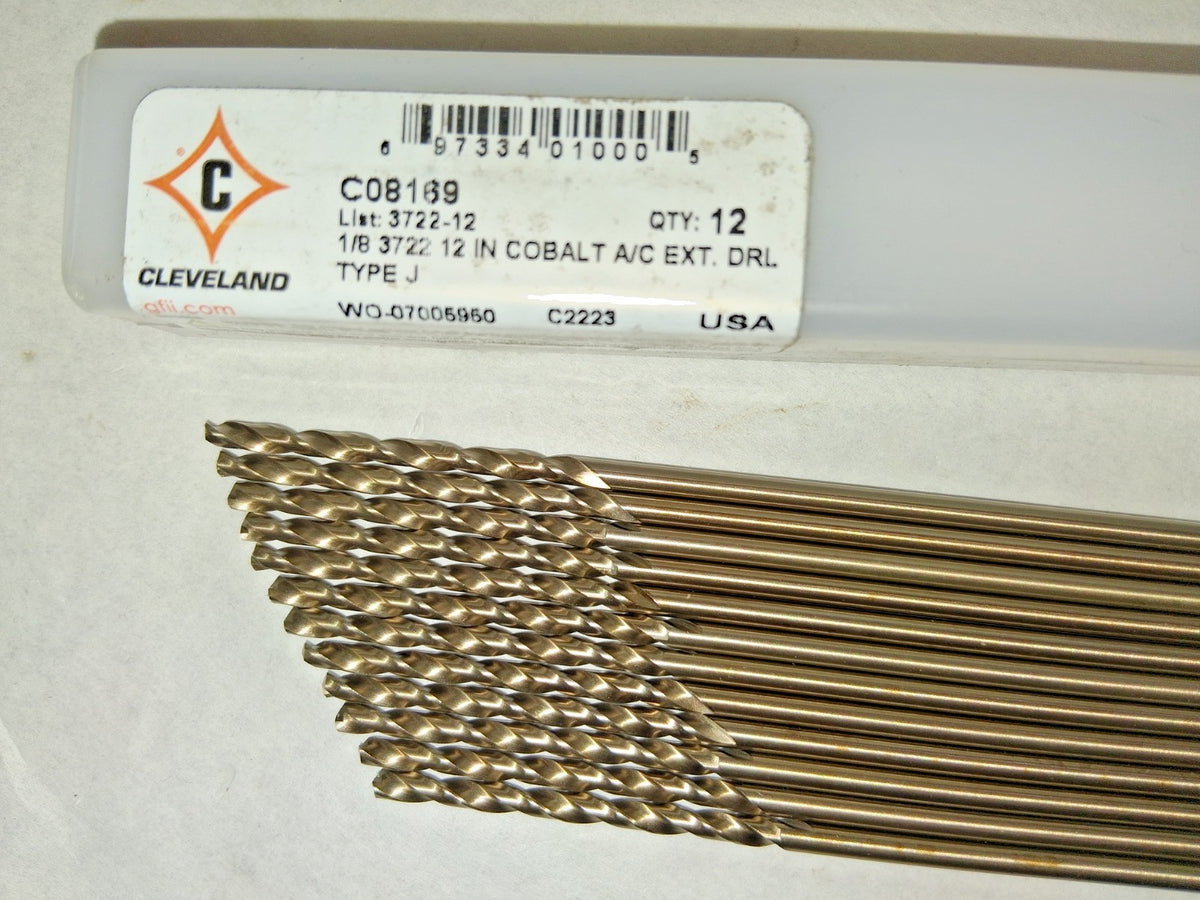 Cleveland Aircraft Extension Drill Bit 1/8" Dia 135 ° Point Cobalt 12 Qty C08169