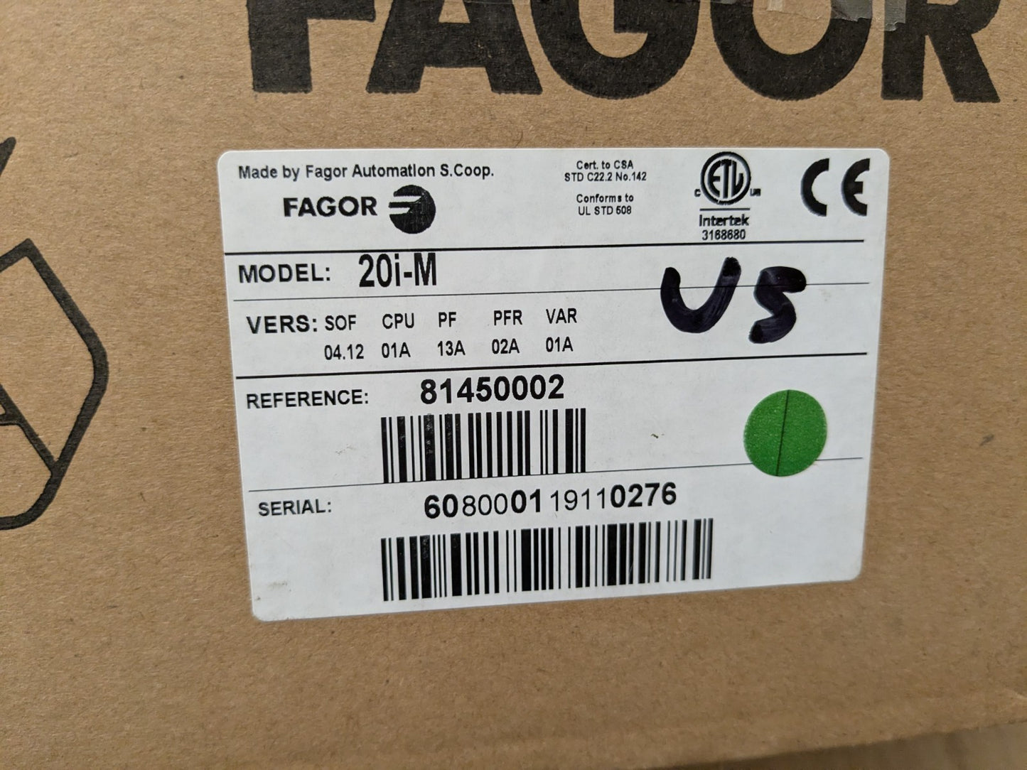 Fagor Digital Readout 2-Axis DRO Milling System 12" x 30" Travel 20i-M Display
