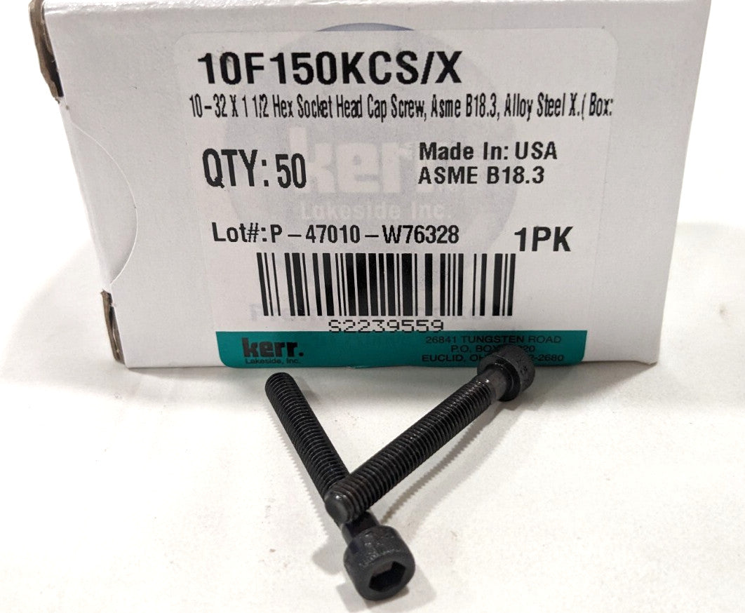 KERR Black-Oxide Alloy Steel SHCS 10-32 x 1-1/2" Long  *QTY: 100pcs*  91251A351