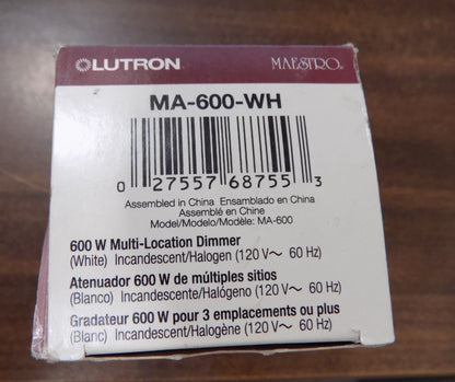 Lutron Maestro Multi Location Dimmer MA-600-WH Incandescent/Halogen  600W White