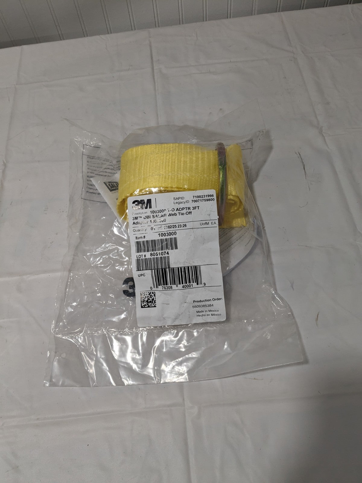 3M DBI-SALA Web Tie-Off Adaptor, Yellow, 3 ft. (0.9m) 7100231998