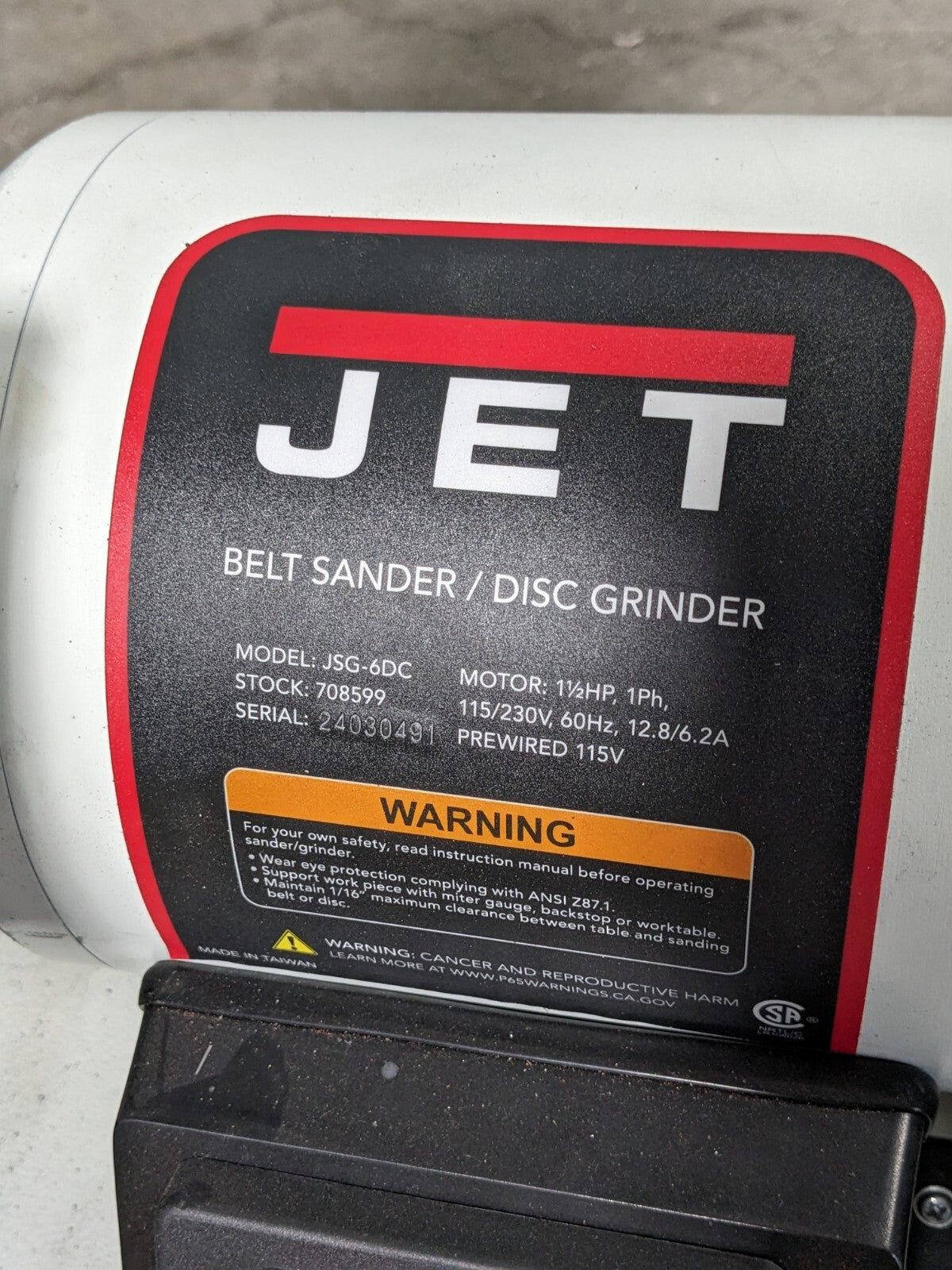 Jet Combination Belt Sander / Disc Grinder w/ Stand 1.5 HP 115v Parts / Repair