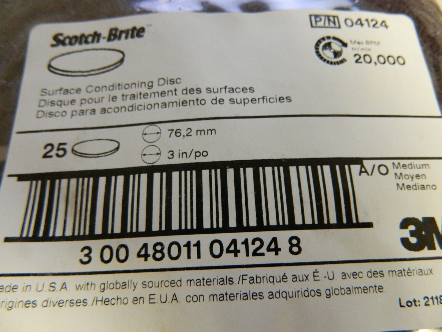 3M 3" Diam, Aluminum Oxide Hook & Loop Disc QTY 25  04124
