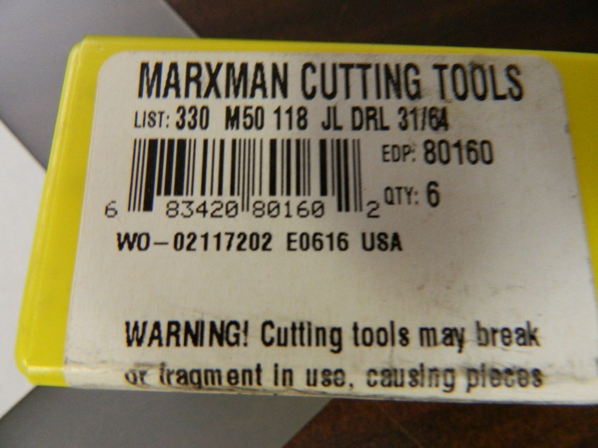 MarxMan 330 31/64 BLK OXD 118D Jobber Drill Bits QTY 6 80160