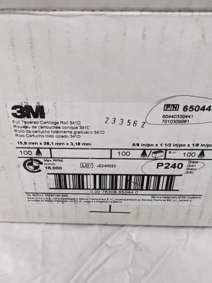 3M Straight Cartridge Roll 0.625" Diam, 1.500" OAL, P240G, AO Qty 100