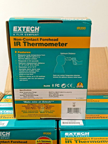 CASE of 20 EXTECH Non-Contact Forehead IR Thermometer from 89.6 to 108.5°F IR200
