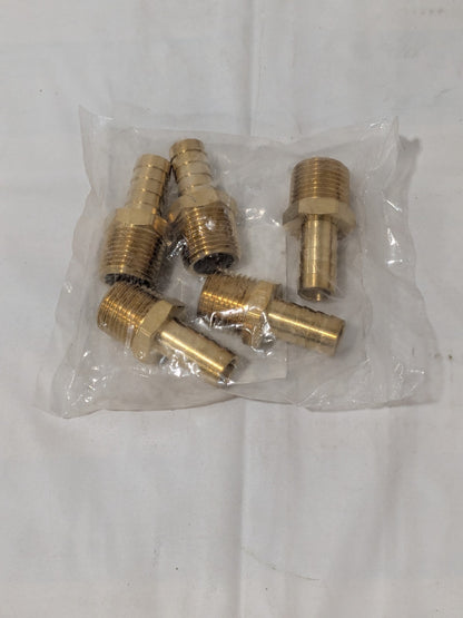 Barbed Hose Fitting: 1/2" NPT, 1/2" Hose ID, Male, Brass Qty 5 3820815
