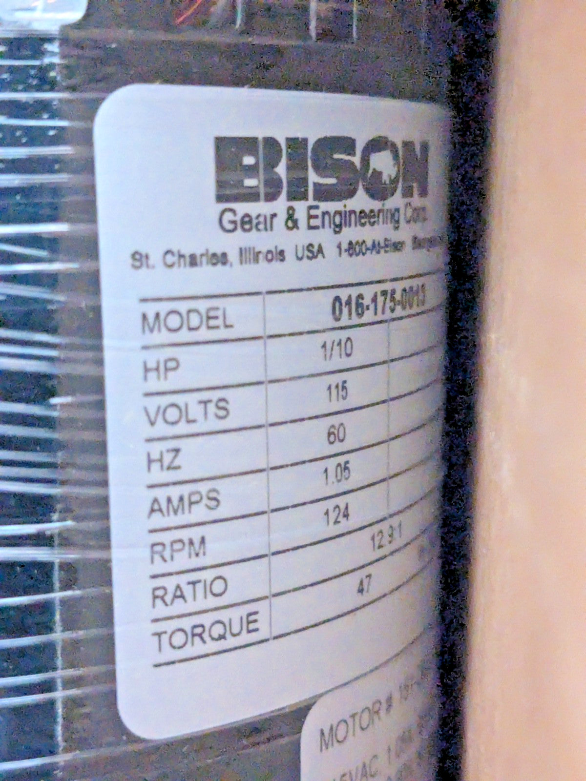Bison Gear Parallel Gear Motor 47 in/lb Max 115V 60 Hz 016-175-0013