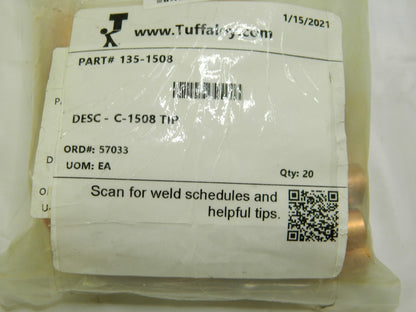 TUFFALOY Spot Welder Straight Tip C Nose RWMA Class 1 Qty 20 135-1508