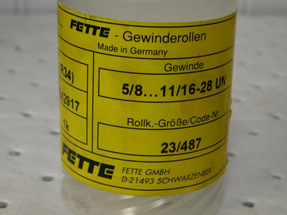 Fette  5/8-11/16X28 UN 1K Rolls 23 HEAD  Thread Rolls  QTY 6 2242917