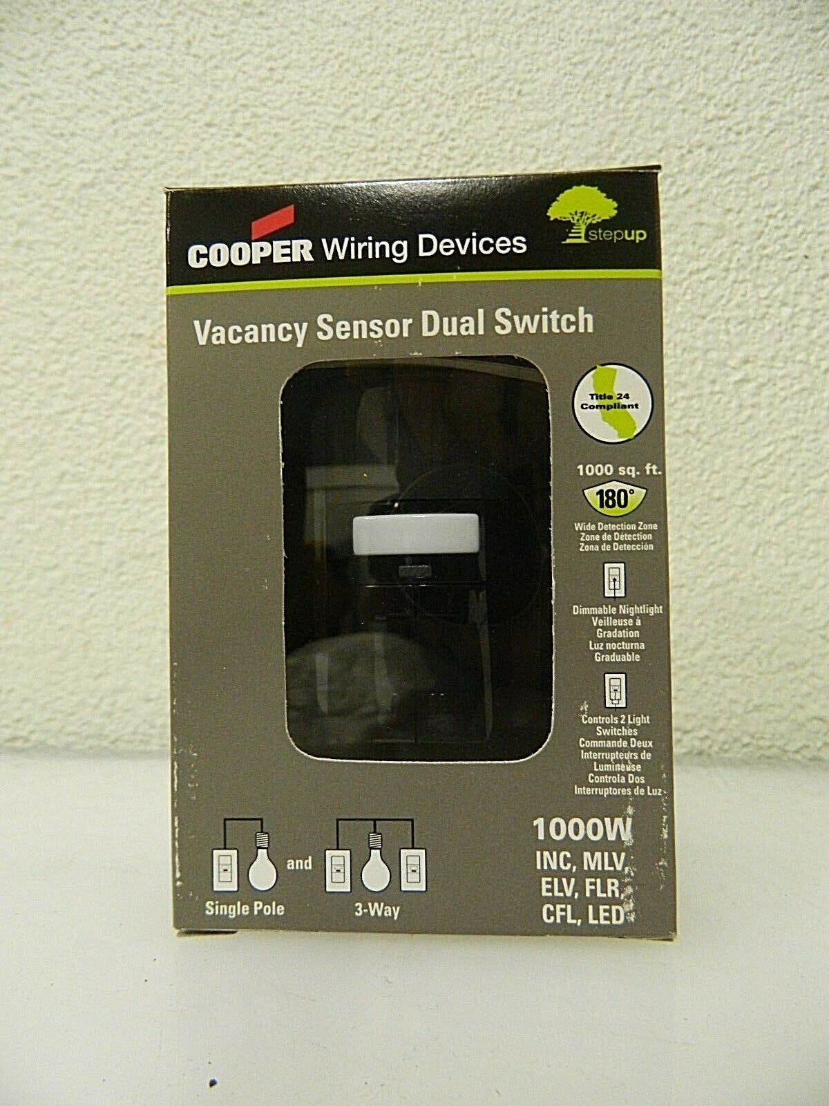 Cooper Wiring Infrared Vacancy Sensor Dual Switch 1,000 Sq. Ft. Cover VS310R-BK