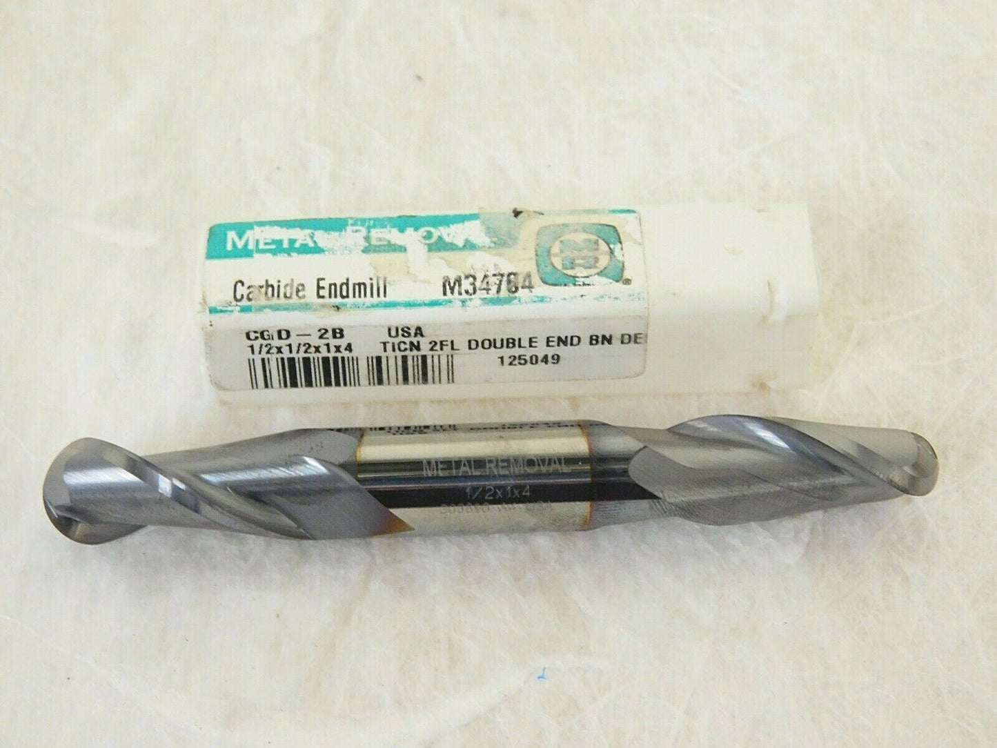 Metal Removal Carbide Ball End Mill Double End RH1/2" Diam x 1" LOC 2F
