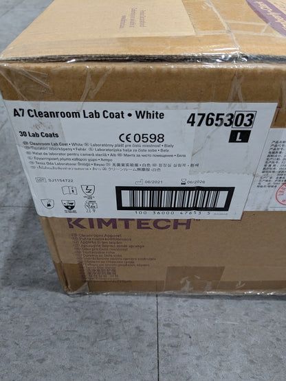 Kimtech Pack of (30) Cleanroom White Lab Coat Size Large 47653