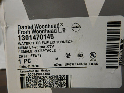 WoodHead  Watertite Receptacle W/Locking  2 Pole/3 Wire NEMA L7-20 277V